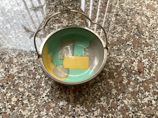 Ceramic Art Deco bowl with metal movable handle vintage