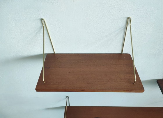 Set van 3 Vintage Teak Wandplankjes met Messing Beugels – Jaren '60 Mid-Century Deens Design – Wandrek, Wood (photo 7 of 52)