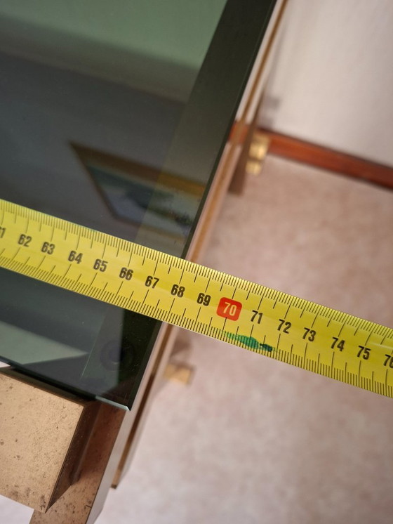 Image 1 of Vintage brass side table with 2 smoked glass shelves