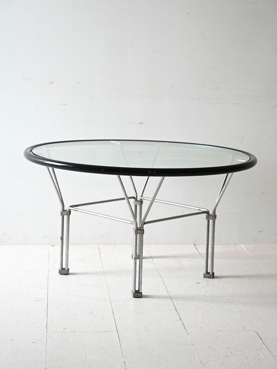 Image 1 of Table basse vintage en verre et acier