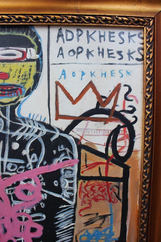 Image 1 of 1970s Vintage Abstract Basquiat Style Framed Painting