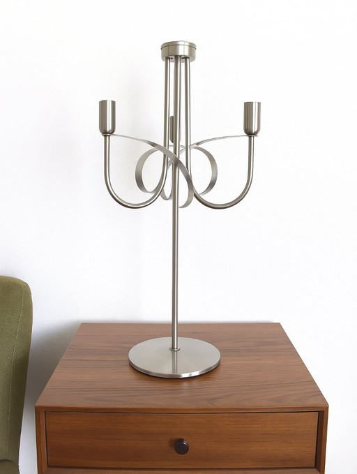 Habufa Lampe de table serpentine - Mid Century Modern - Trois sources de lumière - acier inoxydable