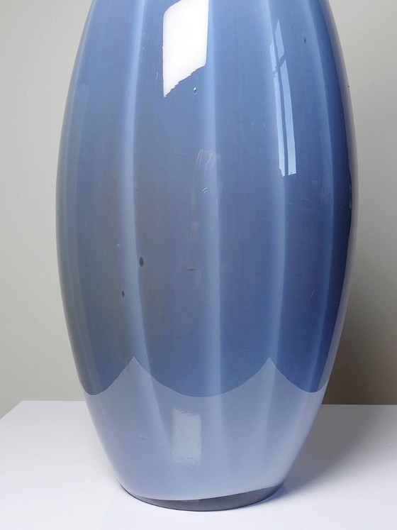 Image 1 of Large vintage pear-shaped vase in smoked glass lined with opaline glass, Murano soap bubble design