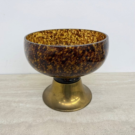 Image 1 of Italian murano glass with brass center piece bowl , 1970s