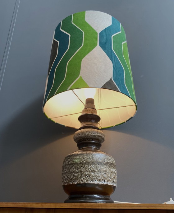 Image 1 of Lampada da tavolo in ceramica con paralume verde di Hustadt-leuchten, anni '70.
