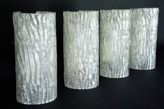 Image 1 of 60s Toni Zuccheri Venini Murano glazen wandlampen, horizontaal of verticaal. Set van 4