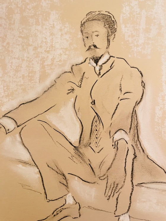 Image 1 of Signiertes Kohleporträt eines Mannes, „Nur für Herren“