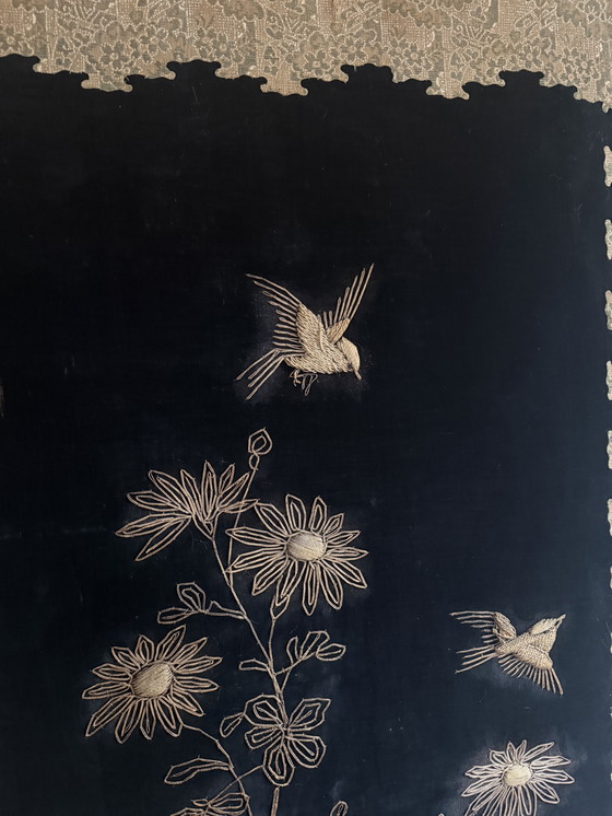 Image 1 of Antique Chinese embroidered chinoiserie folding screen ca. 1885