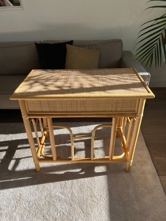 Image 1 of Rattan Hallway Table Dressing Table – Vintage Bamboo Design Bohemian '70s Table