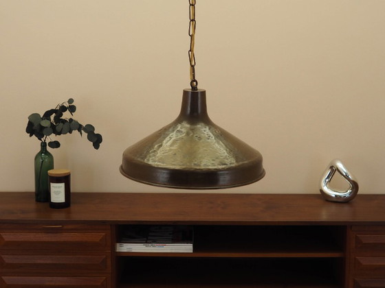 Deense messing hanglamp uit de jaren 60, mid-century modern stijl, met conische kap. – Hanglampen, Brass (photo 3 of 9)