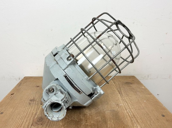Image 1 of Grey Industrial Bunker Hanging Light with Iron Cage from Elektrosvit, 1970s