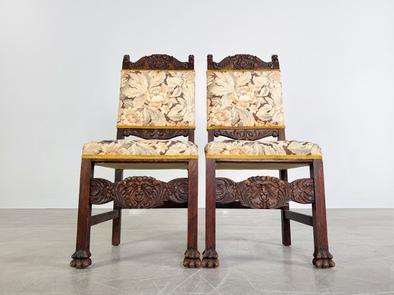 Image 1 of Original set de 2 chaises néo-baroques bois antique sculpture florale
