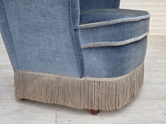 1970s, Danish armchair, furniture velour, beech wood., Velvet, Blue (photo 15 of 17)