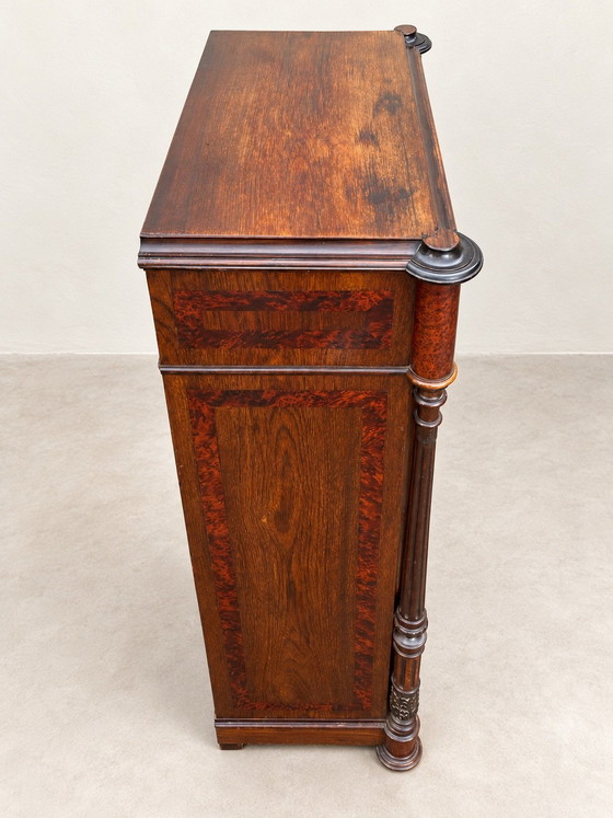 Secretaire con ribalta Napoleone III del XIX secolo in noce e acero, Cassettiere, Legno, Marrone (foto 9 di 11)