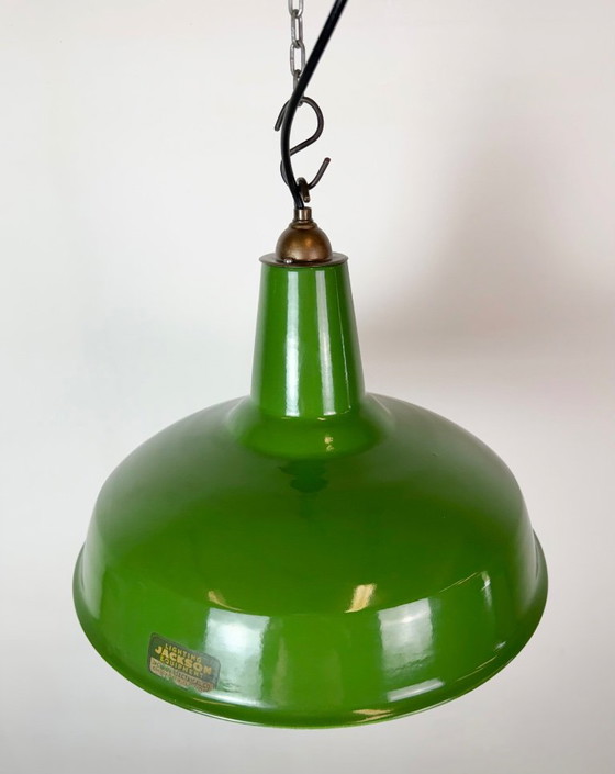 Lámpara colgante industrial de esmalte verde de Jackson Electrical Co., década de 1960 – Lámparas colgantes (photo 6 of 18)