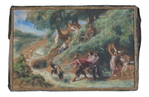 Mitte des 19. Jahrhunderts "Der Triumph des Pan" Figuratives Landschaftsölgemälde Ernst Stückelberg zugeschrieben