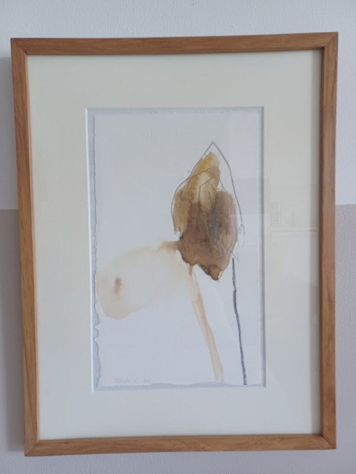 Aquarelle et fusain. Minimaliste, organique. Signé 2001