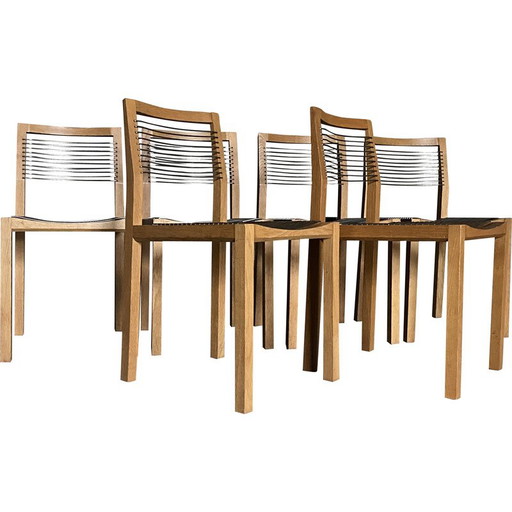 Set of 6 vintage chairs in solid oak and metal