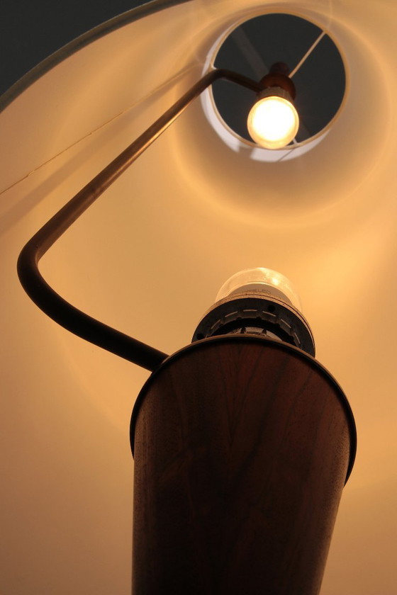 Image 1 of Lampada da terra vintage in teak con paralume in tessuto di Parker Knoll, 1960