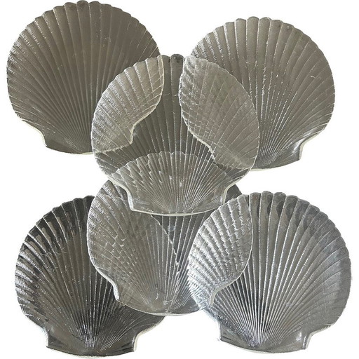 Set di 6 piatti vintage in vetro a conchiglia, Francia anni '80
