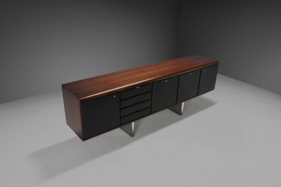 Walnut, Metal and Leather Hans von Klier “Il Ponte” Sideboard for Skipper, 1970s, Chrome, Silver (photo 5 of 10)