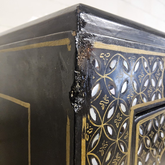 Image 1 of Armoire chinoise vintage en laque oiseaux fleurs (stéatite) armoire bohème / armoire orientale / armoire asiatique