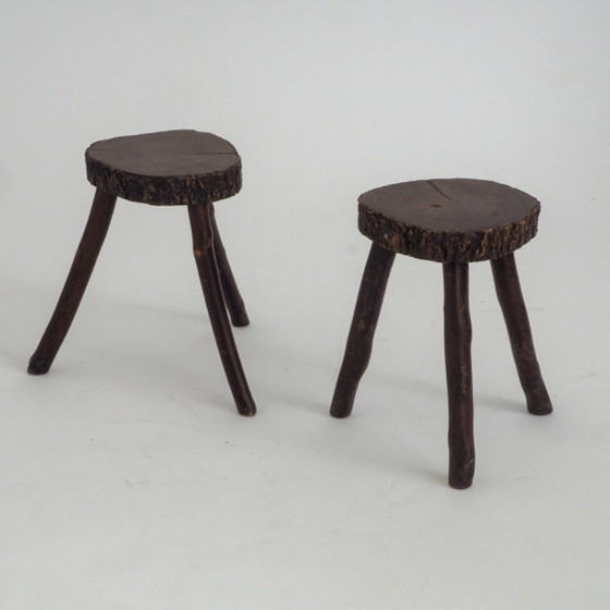 Set of 2 Rustic Hand-Crafted Wooden Stools (photo 9 of 19)
