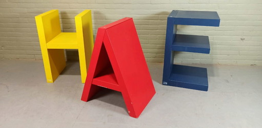 3 x Flototto letter boekenplank, Pop Art