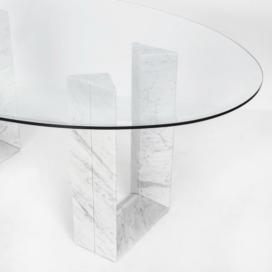 Tisch aus Carrara-Marmor und Glas. Modell „Diapason“ von Cattelan Italia. 90er Jahre. – Esstische, Marble (photo 9 of 15)