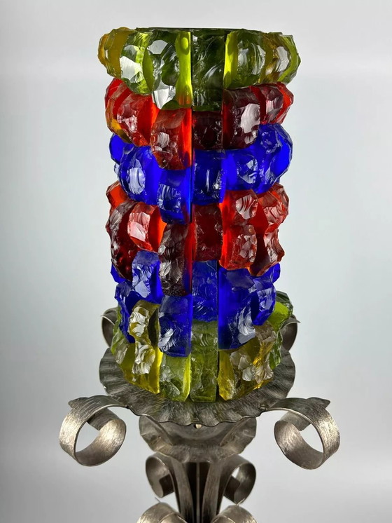 Image 1 of 60s 70s Brutalistische vloerlamp ijzer & glas vloerlamp Mid Century