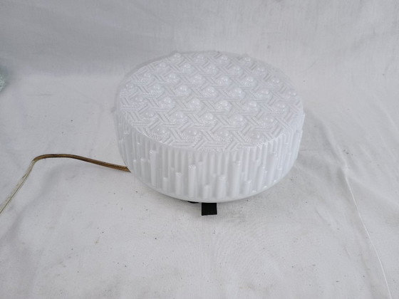 Image 1 of Vintage Glashütte Limburg 1960s Pressed Glass Ceiling Light - Textured Clear Glass Flush Mount Wall Sconce German Mid-Century