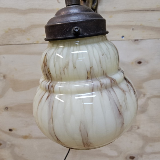 Set (2x) Antieke Art Nouveau Uranium Glas Wandlampen Vis Vorm (Gemarmerde Glas) – Copper (photo 7 of 15)