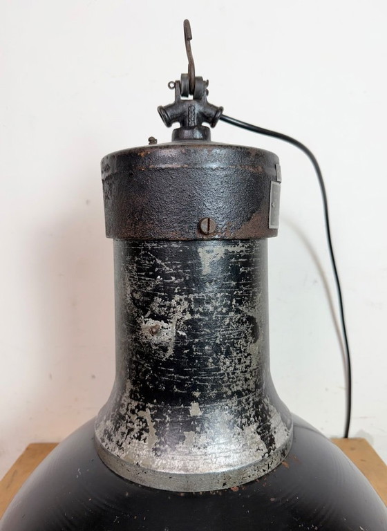 Image 1 of Large Industrial Factory Black Pendant Lamp with Cast Iron Top, 1950s