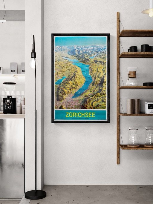 Zürichsee – 1978. Póster de viaje original de época de M. Bieder – Estilo suizo – 101 x 64 cm.