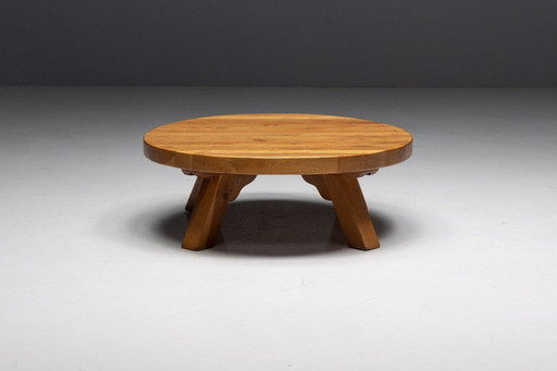 Tavolino rotondo in rovere brutalista, Francia, anni '50