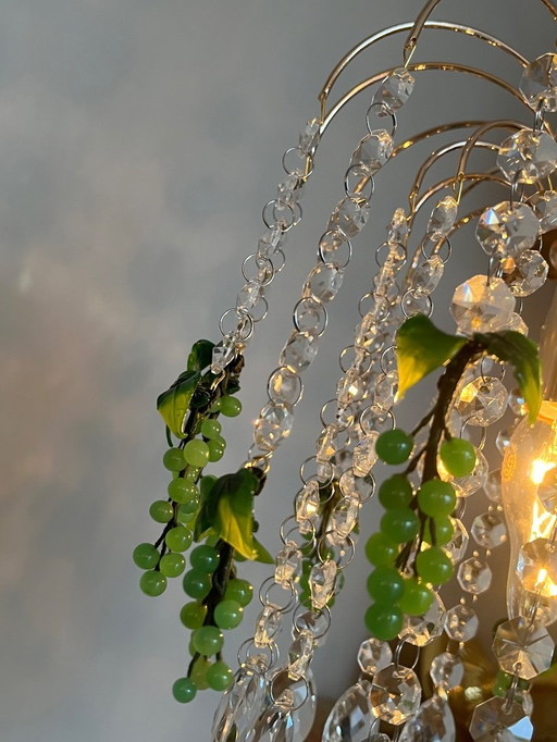 Set of 2 Vintage Green Grapes Fruit Teardrop Chandelier From Murano