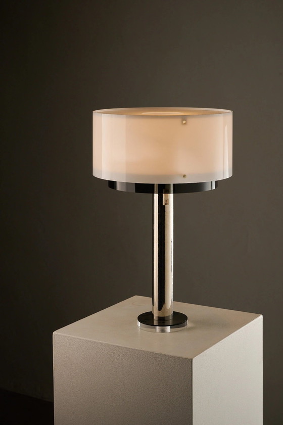 Artiforte Cylindric Acrylic and Chrome Table Lamp, White (photo 3 of 10)