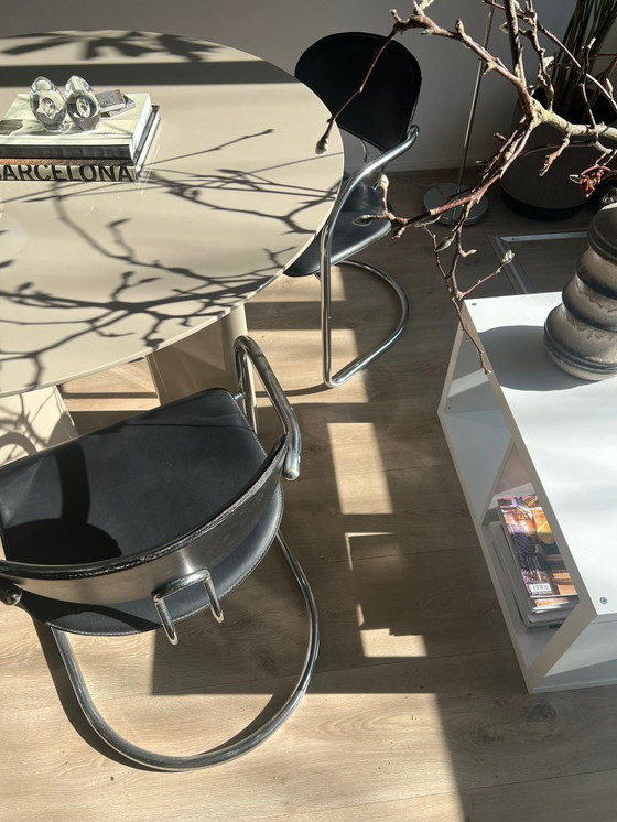 Image 1 of 4x Effezeta Chairs black leather with tubular frame