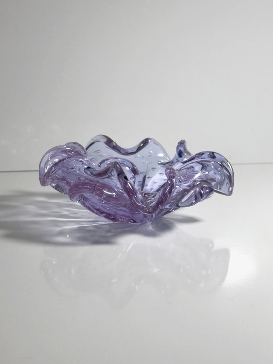 Image 1 of Alexandrit Glas Aschenbecher Murano Bullicante Bubbles Mid Century 50er 70er Italien Palo Santo Schale Neodym Flieder Rosa