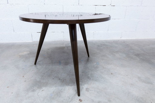 Tripod coffee table, 1960s, varnished mahogany