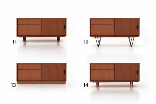 Sideboard T-S11 Schiebetür und Schubladen Teak gebeizt