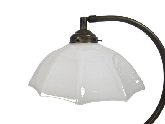 Image 1 of Banker's lamp - table lamp - opaline - brass - 3rd quarter of the 20th century