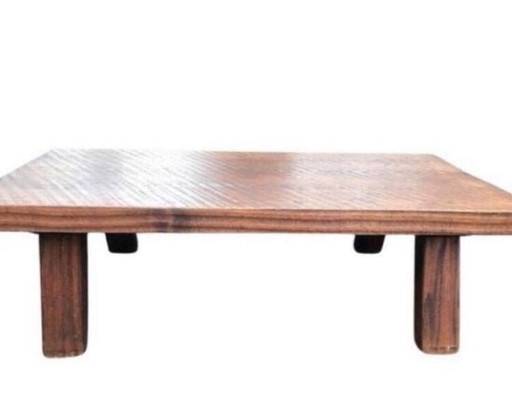 Robuster Couchtisch aus gedrechselter Eiche im Vintage-Stil der 70er Jahre, brutalistischer Stil