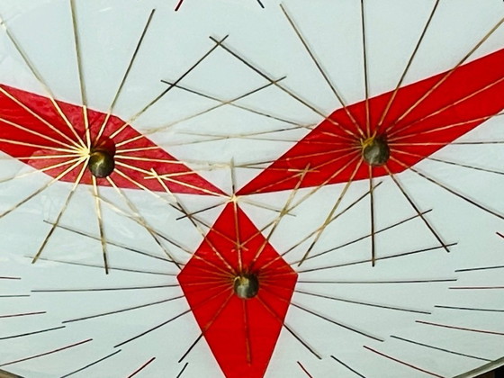 Image 1 of Plafonnier triangulaire en verre et laiton de style Mid-Century