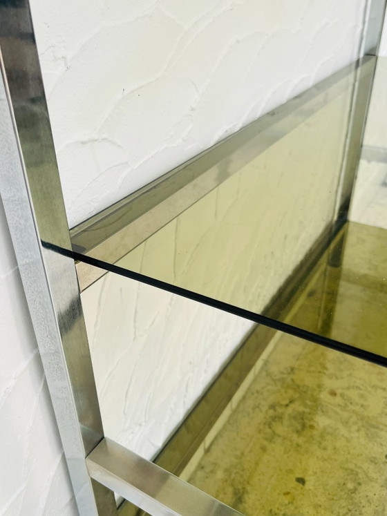 Image 1 of Designplank van chroom en rookglas in Italiaanse stijl uit de jaren 70.