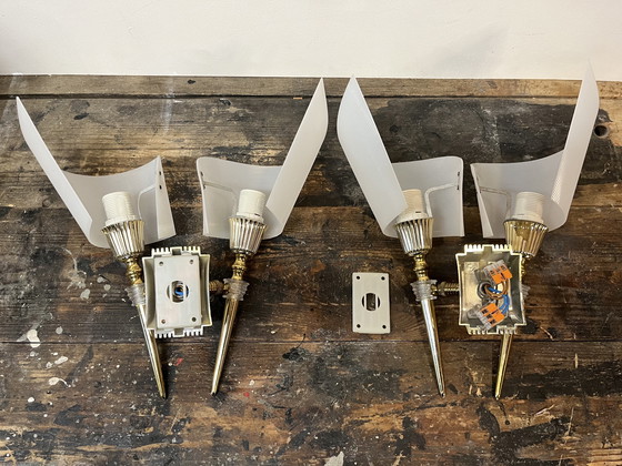 Image 1 of Set of Double Vintage Hollywood Regency Wall Lights