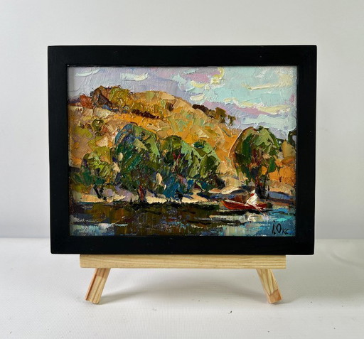 Original Oil Painting Summer Coastal Landscape High noon heat