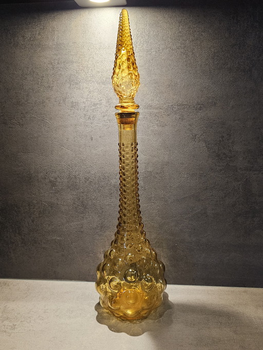 Carafe Empoli en verre ambré, années 1960.