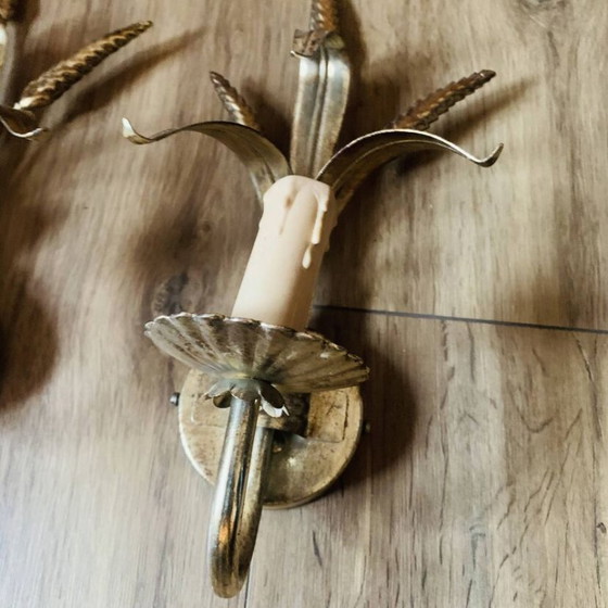 Pair of gilded metal wheat ear wall lights (photo 12 of 17)