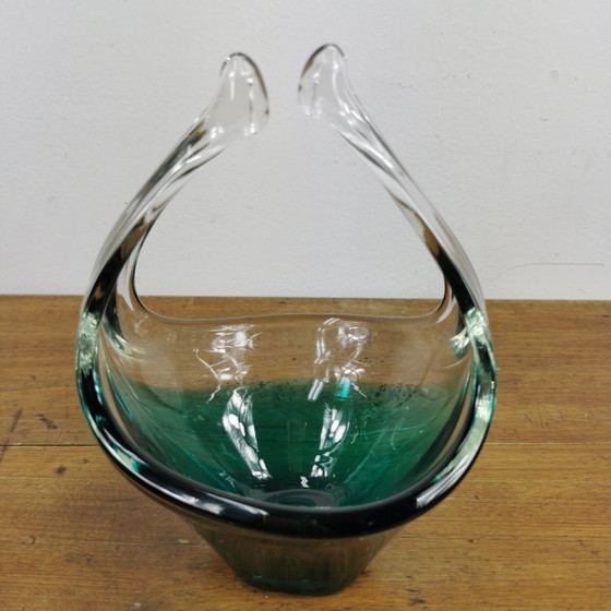 Image 1 of Vintage glazen schaaltje, Glazen mandje. Italiaans glas 016